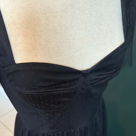 DRESS w/ POCKETS!! Black Tulle Bustier Swiss Dot Midi Dress -Elegant & Romantic - Picture 9 of 12